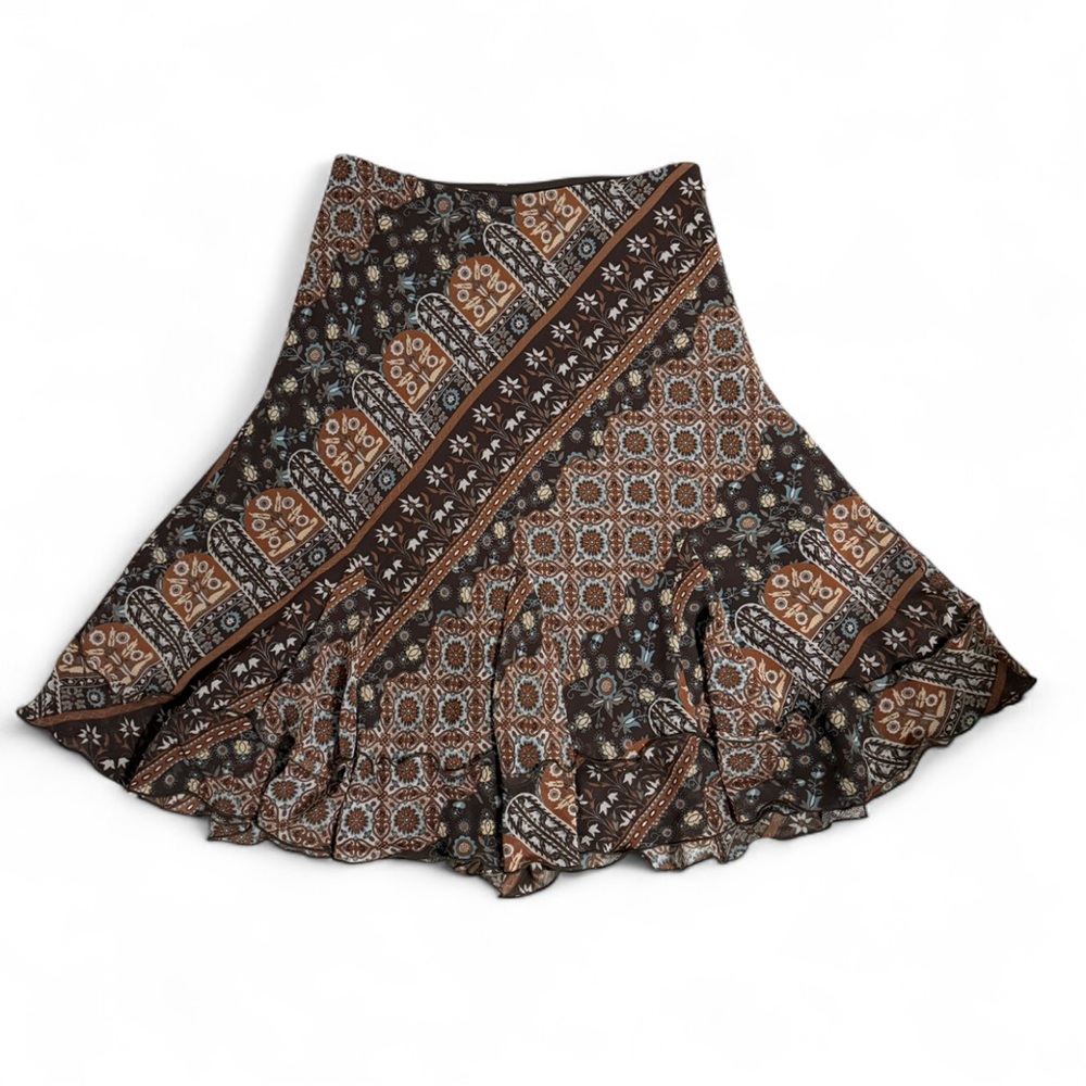 Nine & Co Y2K Women Skirt Sz 4 Brown Midi Floral Vintage Milkmaid Cottage Boho